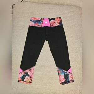 Lululemon Floral Black and Pink Capri  Leggings